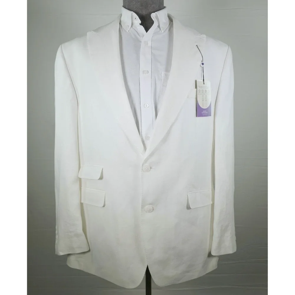Tayion by Montee Holland Sport Coat Men White 44L 100% Linen Business Casual NWT